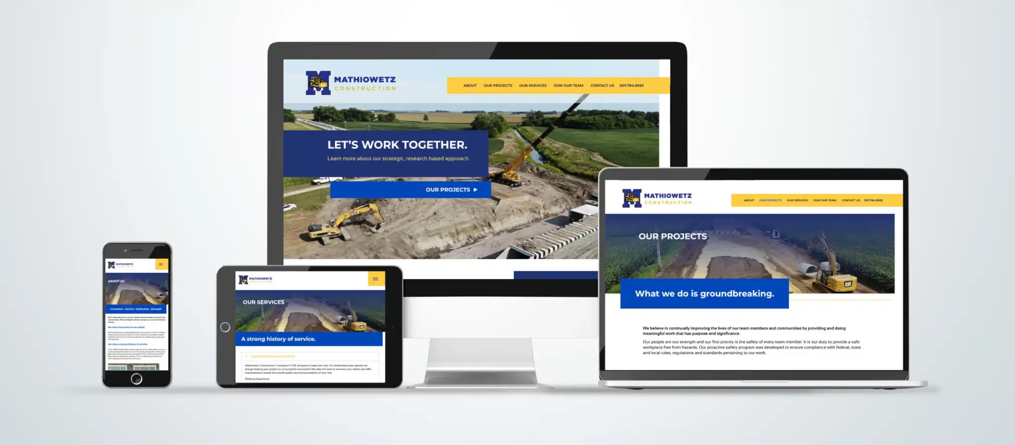 Mathiowetz Construction screen mockups