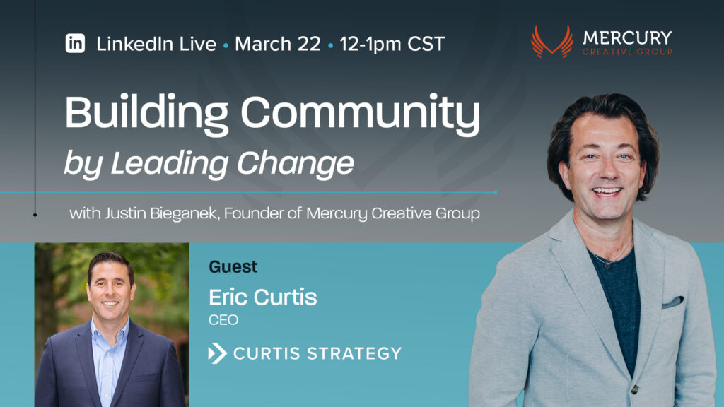 Title slide for Building Community LinkedIn Live Series featuring guest from Curtis Strategy