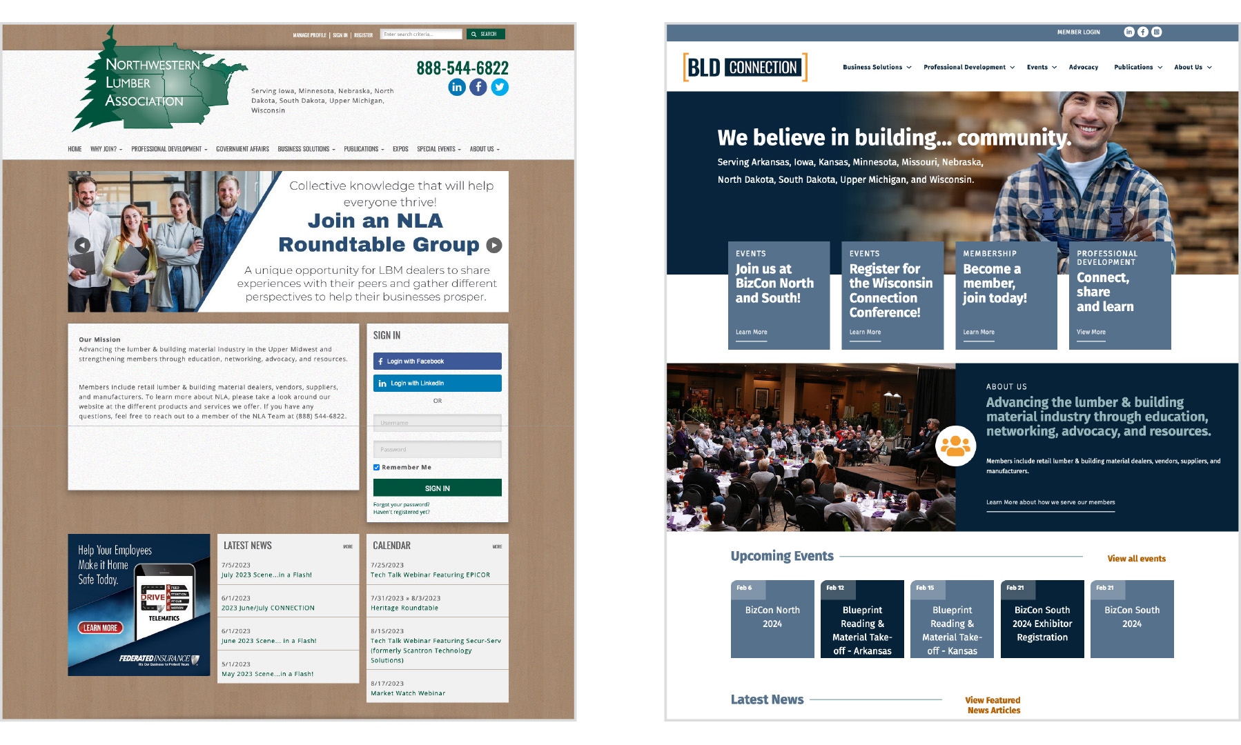 Left to Right: Previous NLA website and cuurrent BLD Connection website
