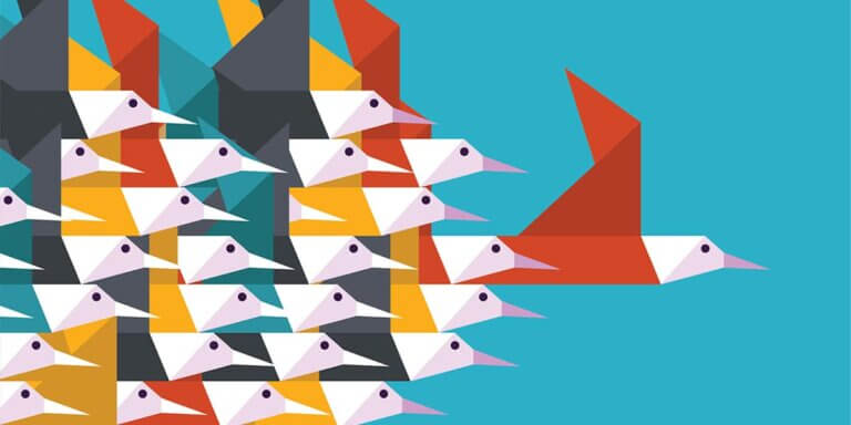 Geometric bird flock artwork leadership concept