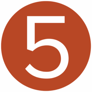 Number 5 in white inside a fiery red circle